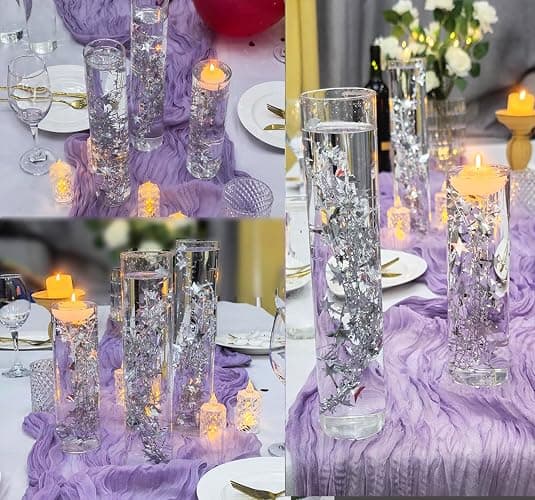 40 Pcs Star String for Floating Candle Centerpieces, Glitter Star Vase Filler for Table Wedding Christmas Water Centerpiece. (Silver) thumbnail 4
