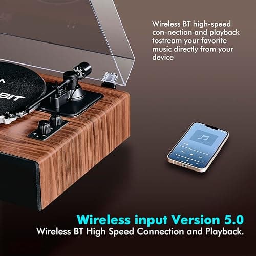 Vinyl Record Player with Speakers,High Fidelity Turntables for Vinyl Records with Magnetic Cartridge AT-3600L,Bluetooth Playback Built-in Phono Preamp,Belt Drive 2-Speed (HP-H2410) thumbnail 3
