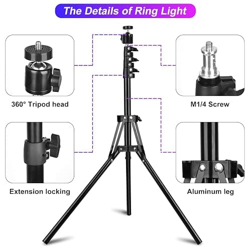 STALLY 10.2" Ring Light with Stand, 75" Tall Ring Light with Phone Holder and Wireless Remote, 12 Dimming Levels, 32 Color Modes Selfie Light Tripod for iPhone, Live Stream, Makeup, YouTube, TikTok thumbnail 9