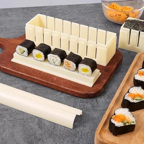 Kit de fabrication de sushis, kit de machine à sushis, presse à sushis avec formes de moule à riz à sushis, kit de rouleau à sushis, kit à sushi pour débutants, moule à onigiri à la maison (lot de 3) thumbnail 7