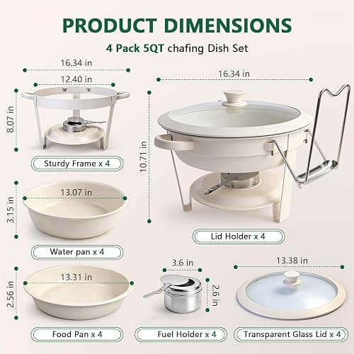 Chafing Dishes for Buffet,4 Pack 5QT Maifanite-Coated Chafing Dishes, White Chafing Dish Buffet Set with Glass Lid and Lid Holder,Food Warmers for Parties Buffet for Wedding,Church Events,Birthday thumbnail 2