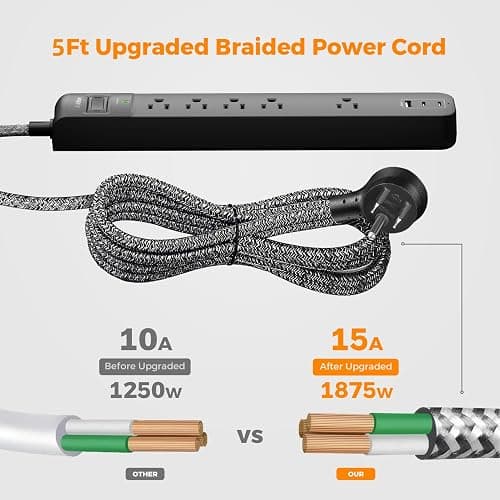 2 Pack Surge Protector Power Strip - USB C Power Strip, Flat Extension Cord with 5 Widely 3 USB (2 USB-C) Ports, Desktop Charging Station for Home Office College Dorm Room Essentials thumbnail 8