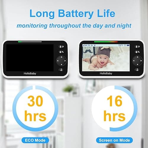 HelloBaby Upgrade 5’’ Baby Monitor with 30-Hour Battery, 2 Cameras Pan-Tilt-Zoom, 1000ft Range Video Audio Baby Monitor No WiFi, VOX, Night Vision, 2-Way Talk, 8 Lullabies and Temperature thumbnail 4