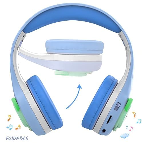 Riwbox CB-7S Kids Wireless Headphones,Gifts Suitable for Kids,74/85/95dB,LED Glow Lights,50H Playtime,Bluetooth V5.3,Built-in Mic, TF Card Slot,for Travel/School/Phone/Laptop(Blue&Grey) thumbnail 2