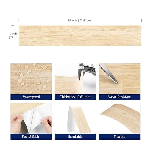 FunStick 6"x36" 30 Pcs Peel and Stick Floor Tile Light Wood Look Vinyl Flooring Tiles Peel and Stick Wood Planks for Walls Waterproof Removable Peel & Stick Flooring Tiles for Bathroom Kitchen Bedroom - Box of 30 Tiles - Natural Light Wood Grain thumbnail 4