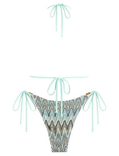 ZAFUL Women's Bikini Sets Beads Triangle Swimsuits 2 Piece String High Cut Cheeky Bathing Suits thumbnail 8