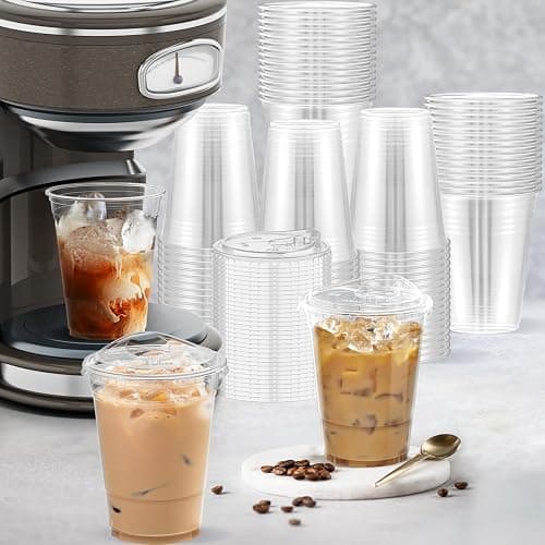 Dealusy 100 Pack - 16 oz Clear Plastic Cups with Lids, Sturdy & Food Safe Iced Coffee Cups with lids, Disposable Plastic Smoothie Cups for Cold Drinks, Sip Lids thumbnail 6