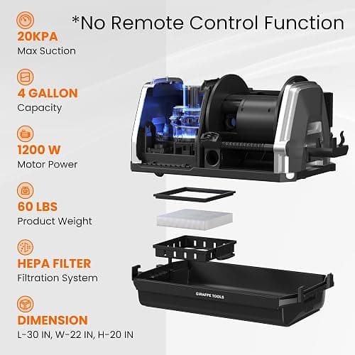 Giraffe Tools Grandstorm Wet Dry Vacuum Cleaner with 6 Nozzles, 30 FT Retractable Hose Wall Mounted Vacuum Cleaner for Car Detailing, Grey（No Remote Control Funtion） thumbnail 4