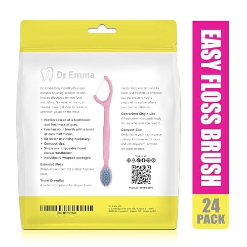 Dr. Emma Mini Brush Disposable Toothbrushes with Floss, Travel Mint Toothbrush for On-The-Go Use, 24 Packs Individually Wrapped Small Portable Toothbrush, Pink thumbnail 6