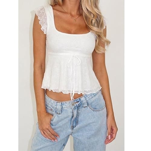Meihuida Women's Lace Babydoll Cap Sleeve Tank Top thumbnail 2