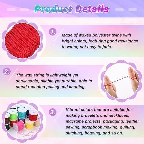 Cridoz 20 Rolls Wax String for Bracelet Making, Waxed Thread Bracelet Cord, Waxed Polyester Cord Bracelet Rope for DIY Bracelets, Necklace and Macrame thumbnail 6