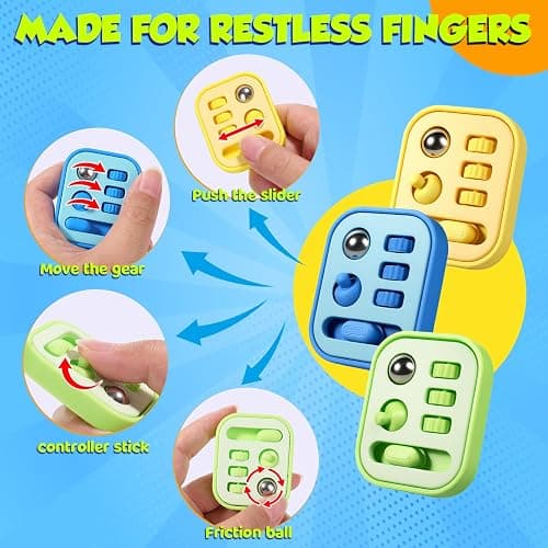 Handheld Fidget Toys for Kids Adults: Multi-Functional Silent & Audible Fidget Pad for ADHD Anxiety Relief - 3 Pack Stress Sensory Toys with Slider, Gears, Controller Stick, Balls - Classrooms Prize thumbnail 3