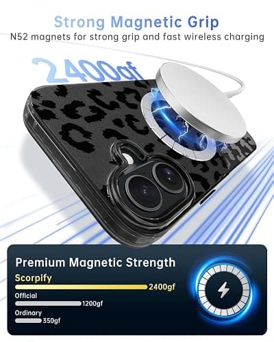 SCORPIFY for iPhone 16 Case [Compatible with MagSafe] with Matte Black Leopard Cheetah Print Design, Cute Magnetic Phone Cover for Women Girls and Men, Slim Bumper with Stylish Pattern thumbnail 4