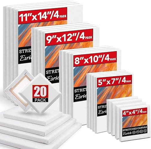 Stretched Canvas for Painting, Multi Size 11x14, 9x12, 8x10, 5x7, 4x4(4 of Each), 20 Packs Primed Blank Canvases, Very Good for Beginners or Professionals. - Image 1