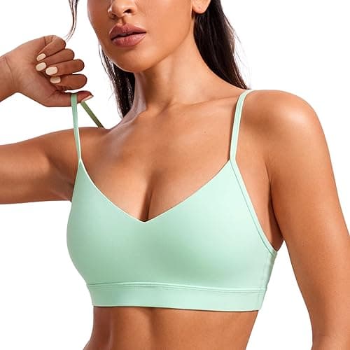CRZ YOGA Butterluxe V-Neck Sports Bras for Women - Adjustable Thin Straps Padded Yoga Top Basic Wireless Camisole - XX-Small - Mint Moment
