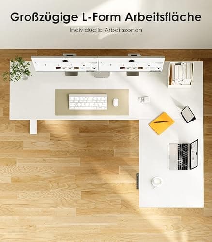 OffiGo L-förmig Höhenverstellbarer Schreibtisch, 160 x 120 cm Schreibtisch Höhenverstellbar Elektrisch, Eckschreibtisch Ergonomischer Steh-Sitz Tisch Computertisch, Weiß thumbnail 4