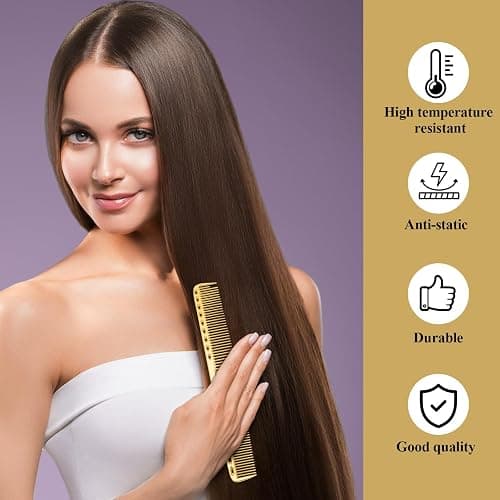 Professional Barber Aluminum Comb Set Metal Combs for Cutting Comb Hair Hairdressing Tail Comb (Golden) thumbnail 5