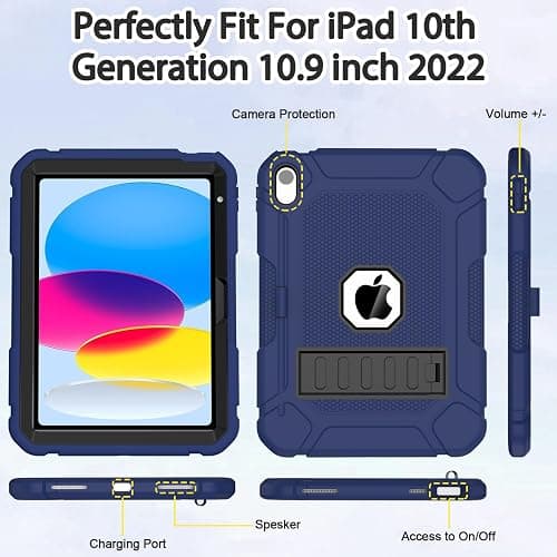 BMOUO for iPad A16 11th/10th Generation Case(11"/10.9" 2025/2022),Navy Blue | iPad 11th 10th Gen Case with Kickstand & Pencil Holder, Heavy Duty Shockproof Protective iPad A16 Case thumbnail 4