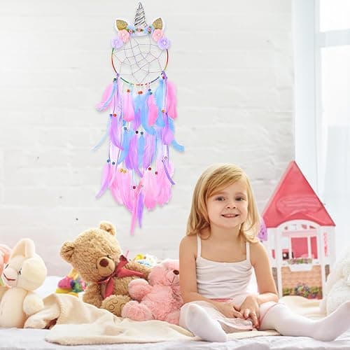 QtGirl Dream Catchers for Kids Unicorn Wall Decor for Girls Bedroom Flower Feather Wall Hanging Decoration thumbnail 2