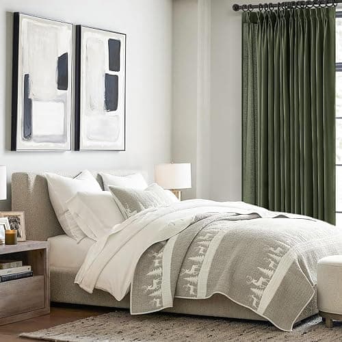 Pleated Linen Curtains 105 Inches Long for Living Room 2 Panel Set Olive Green Semi Sheer Light Filtering Pinch Pleat with Hooks Back Tab Drapes Neutral Boho 105 Inch Curtain for Bedroom Window thumbnail 9