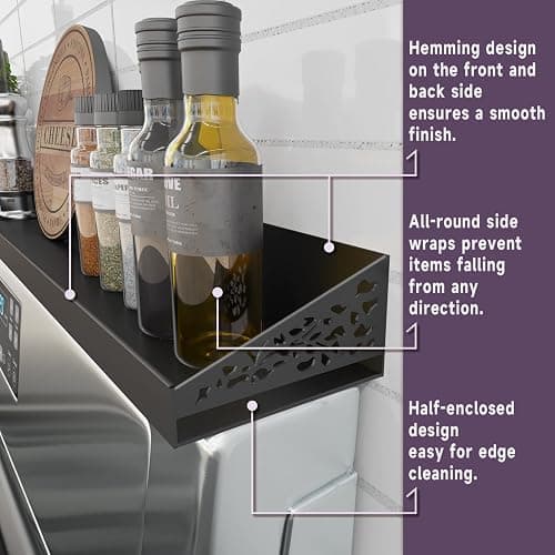 STUTOV 30" Magnetic Stove Top Shelf – Black Spice Rack and Seasoning Organizer – Magnetic Kitchen Shelf for Back of Stove – Over Stove Rack and Storage Organizer thumbnail 4