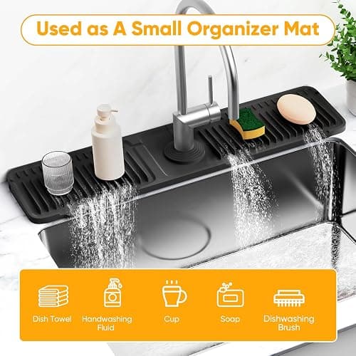 24'' Longer Faucet Mat for Kitchen Sink Splash Guard[7° Slope Fast Self-draining][Snap Lock Fit]Kitchen Sink Faucet Mat Splash Guard Kitchen Sink Area Water Splash Guard Behind Faucet Draining Mat thumbnail 8