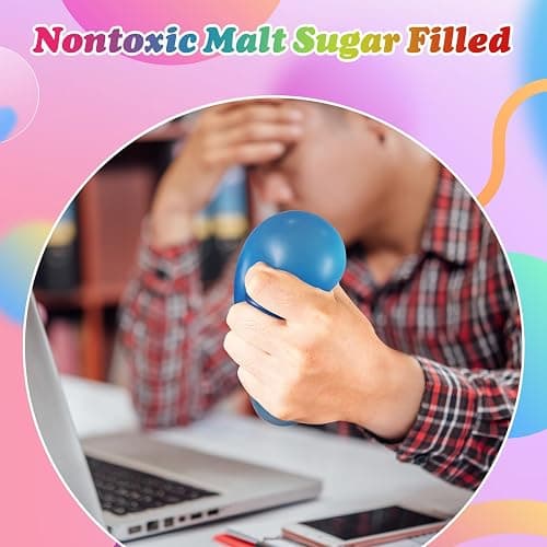 Slow Rise Giant Gel Stress Balls for Adults, 3.54" Malt Sugar Filled Squishy Fidget Toy - Silent Maltose Squeeze Ball for Adults Anxiety Relief/Hand Therapy/Autism/ADD/ADHD (Blue) thumbnail 3
