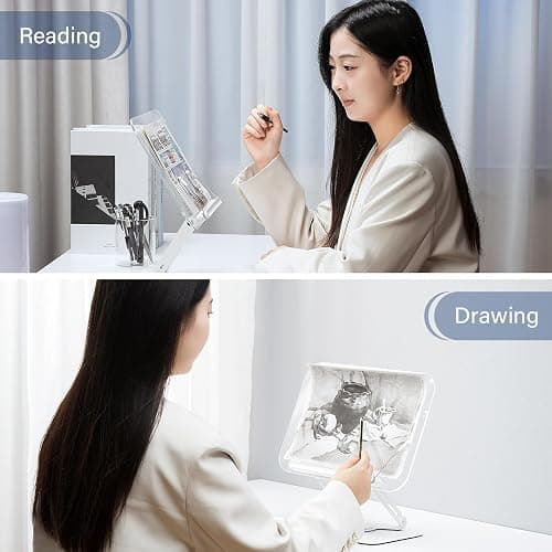 BYMECOST Acrylic Book Stand for Reading, Adjustable Book Holder with 360° Rotating Base & Elastic Page Clips, Foldable Desktop Riser Stand for Cookbook,Laptop,Tablet,Music Scores,Recipe,Textbook thumbnail 7