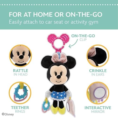 Disney Baby Minnie Mouse On The Go Activity Toy with Teething Rings, Crinkle Sounds, Mirror, and Rattle for Babies and Infants thumbnail 4