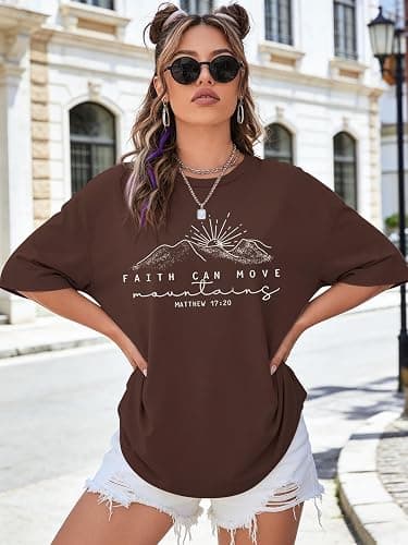Christian Shirts for Women Oversized Faith Can Move Mountains Shirt Religious Jesus Faith Tshirt Bible Verse Graphics Tees thumbnail 3