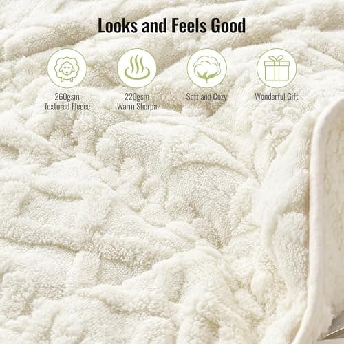 Uttermara Weighted Blanket for Adults Queen Size 15lbs, Dual Sided Soft Jacquard Sherpa Weighted Blankets, Thick Heavy Blanket for Sleeping and Calming, Cream 60x80 inches thumbnail 2