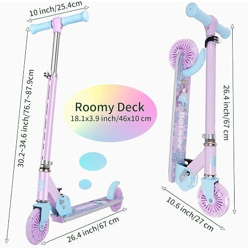 BELEEV V2 Scooters for Kids with Light-Up Wheels & Stem & Deck, 2 Wheel Folding Scooter for Girls Boys, 3 Adjustable Height, Non-Slip Pattern Deck, Lightweight Kick Scooter for Children Ages 3-12 - Purple thumbnail 7