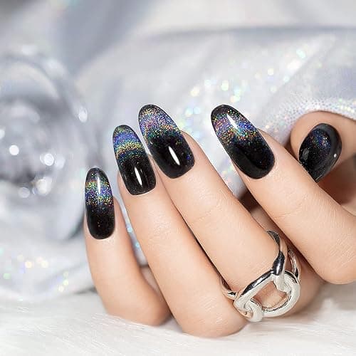 RARJSM Cat Eye Gel Nail Polish, Galaxy Chameleon Magnetic Gelpolish Black Holographic Glitter Gel Soak Off UV LED DIY Manicure Art for Salon Designs and Home DIY 7.5ML/0.26fl oz thumbnail 2