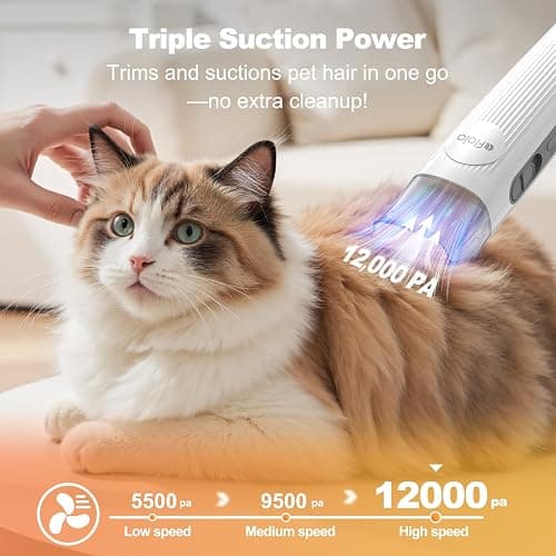 Afloia 6-in-1 Dog Grooming Kit, Pet Grooming Vacuum for Shedding, Dog Hair Vacuum with Clipper Nail Trimmer Grinder, Pet Brush Groomer at Home, Low Noise Cats Hair Remover, 1.5L Dust Cup, White thumbnail 4