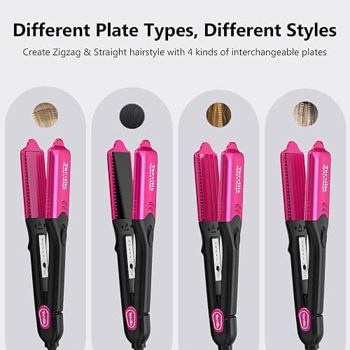 Terviiix Crimper Hair Iron with 4 Interchangeable Plates, Keratin & Argan Oil Infused Hair Crimper for Women, Volumizing Crimping Iron for Thin Fine Hair, 5 Heat Settings & 60 Mins Auto Off, Pink thumbnail 6