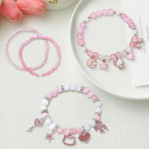 ZEYOUZY 4Pcs Kawaii Kitty Friendship Bracelets Cute Pink Crystal Bead Bracelets Birthday Christmas Jewelry Gifts for Gir Women Girlfriend Best Friend Sister Daughter Granddaughter (4pcs-mao-1) thumbnail 2