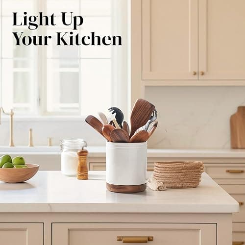 DOWAN 7.6" 360° Rotating Utensil Holder, Kitchen Utensil Holder for Countertop,Large Ceramic Utensil Crock for Kitchen Counter, Protection Cork Bottom, White thumbnail 2
