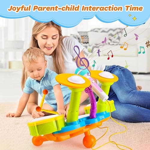 Kids Drum Set for Toddlers 1-3 Musical Baby Toys for 1 Year Old Boy Gifts Montessori Baby Girl Toys with Microphone Light Up Learning Toys Birthday Gifts for Infants 6 9 12 18 Months Toddler Age 1-2 thumbnail 6
