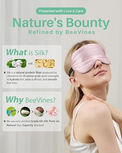 BeeVines 100% Real Mulberry Silk 2 Pack Sleep Mask, Natural Pure Silk Eye Masks with Adjustable Strap for Sleeping, Block Light Eye Sleep Shade Cover, Reduces Puffy Eyes Traveling Gifts thumbnail 7