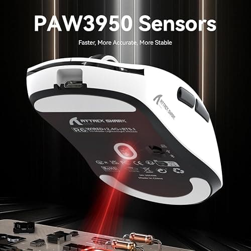 MAMBASNAKE x Attack Shark R6 39 g Superlight Mouse, PixArt PAW3950MAX Capteur de Jeu sans Fil 8K, MCU Nodic 52840, BT/2.4G/Souris de Jeu Filaire, DPI 42000, réglable pour Win11/Xbox/PS/Mac - Blanc thumbnail 5