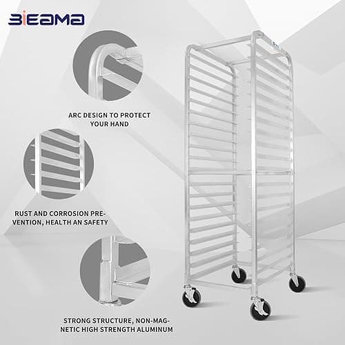 BIEAMA 20-Tier Sheet Pan Rack, NSF Bun Pan Rack, Aluminum Bakery Rack, Home Commercial Kitchen Bakery Cooling Rack, 4 Wheels thumbnail 3