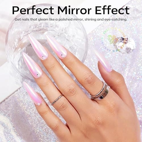 Modelones Chrome Nail Powder Set -4 Pearl Effect Pigment White Silver Chrome Powders for Gel Nails, with 1Pcs Silicone Nail Brushl, 4Pcs Cotton Swabs and 4Pcs Color Display Sticks thumbnail 6