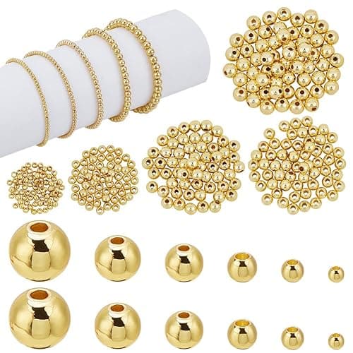 PH PandaHall 300pcs 18K Gold Plated Spacer Beads, 5 Sizes Smooth Long-Lasting Spacer Beads Metal Round Beads Brass Loose Beads for DIY Bracelet Necklace Earring Jewelry Making, 2/3/4/5/6mm - Image 1