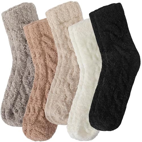 Premillow Fuzzy Socks for Women, Womens Winter Fluffy Socks 5 Pairs Ultra Soft Warm Fabric Sleeping Slipper Sock for Women - Image 1