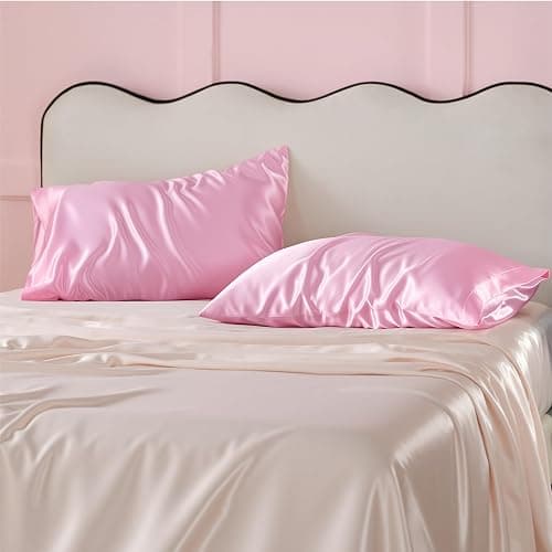 Bedsure Satin Pillowcases Queen Set of 2, Similar to Silk Pillow Cases Pink | Reduces Hair Frizz & Skin Friction, Decorative Covers, Room Decor, Gifts for Women Men, Envelope Closure, Cooling, 20" x 30" thumbnail 2