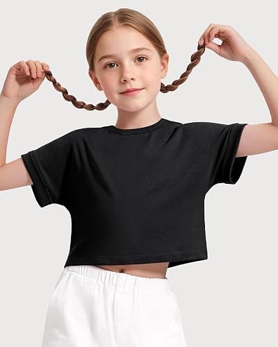 NUMYEAN Girls Crop Tops Short Sleeve T-Shirts for Girl Crew Neck Basic Tee Size 7-14 Years thumbnail 2
