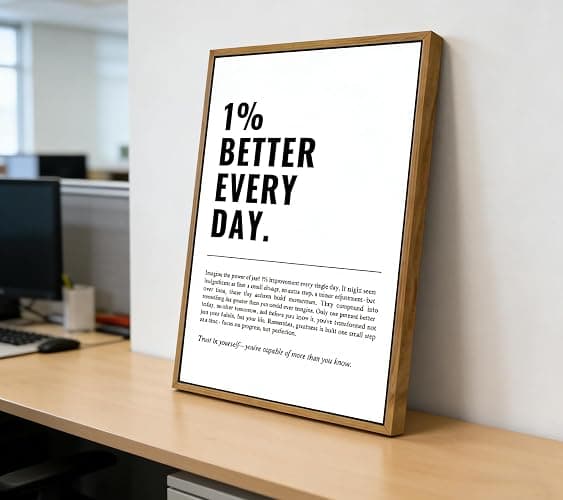 Floating Framed 1% Better Every Day Canvas Wall Art, Modern Quote Painting Picture Wall Decor, Growth Mindset Self Improvement Quote Poster Print Artwork for Office, Gym, Study Home Decoration 8x10in thumbnail 2