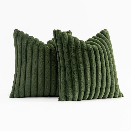 MIULEE Moss Green Throw Pillow Covers 18x18 Inch Set of 2 Soft Pillowcase with Velvet Back Faux Rabbit Fur Cushion Covers Decorative Home Decor for Couch Sofa Bedroom Livingroom - 45L x 45W cm (Pack of 2) - Moss Green thumbnail 6