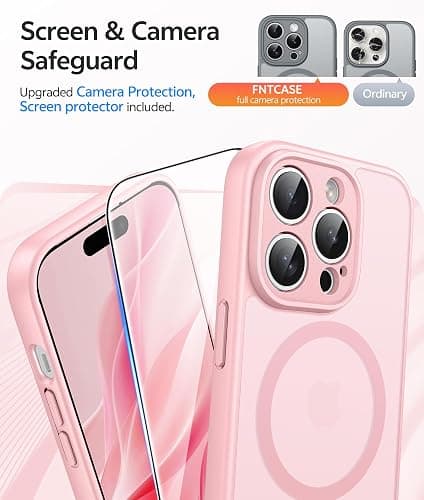 FNTCASE for iPhone 15 Pro Case: [Compatible with Magsafe] Translucent Matte Cases with [Full Camera Protection] [Screen Protector] Military Grade Shockproof Protective Phone Cover - Light Pink thumbnail 4