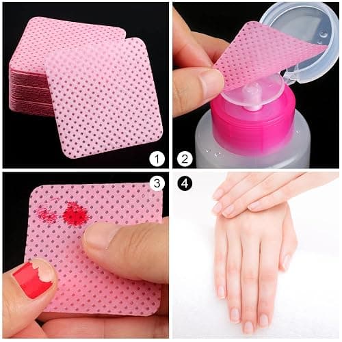 400 Pieces Nail Cotton Pads,1 Pull-Down Pump Dispenser Bottle,Super Absorbent Soft Non-Woven Eyelash Glue Wipes,Nail Polish dehumidifier for Eyelash Extension Products and Nail Oil Bottle(Pink White) thumbnail 6